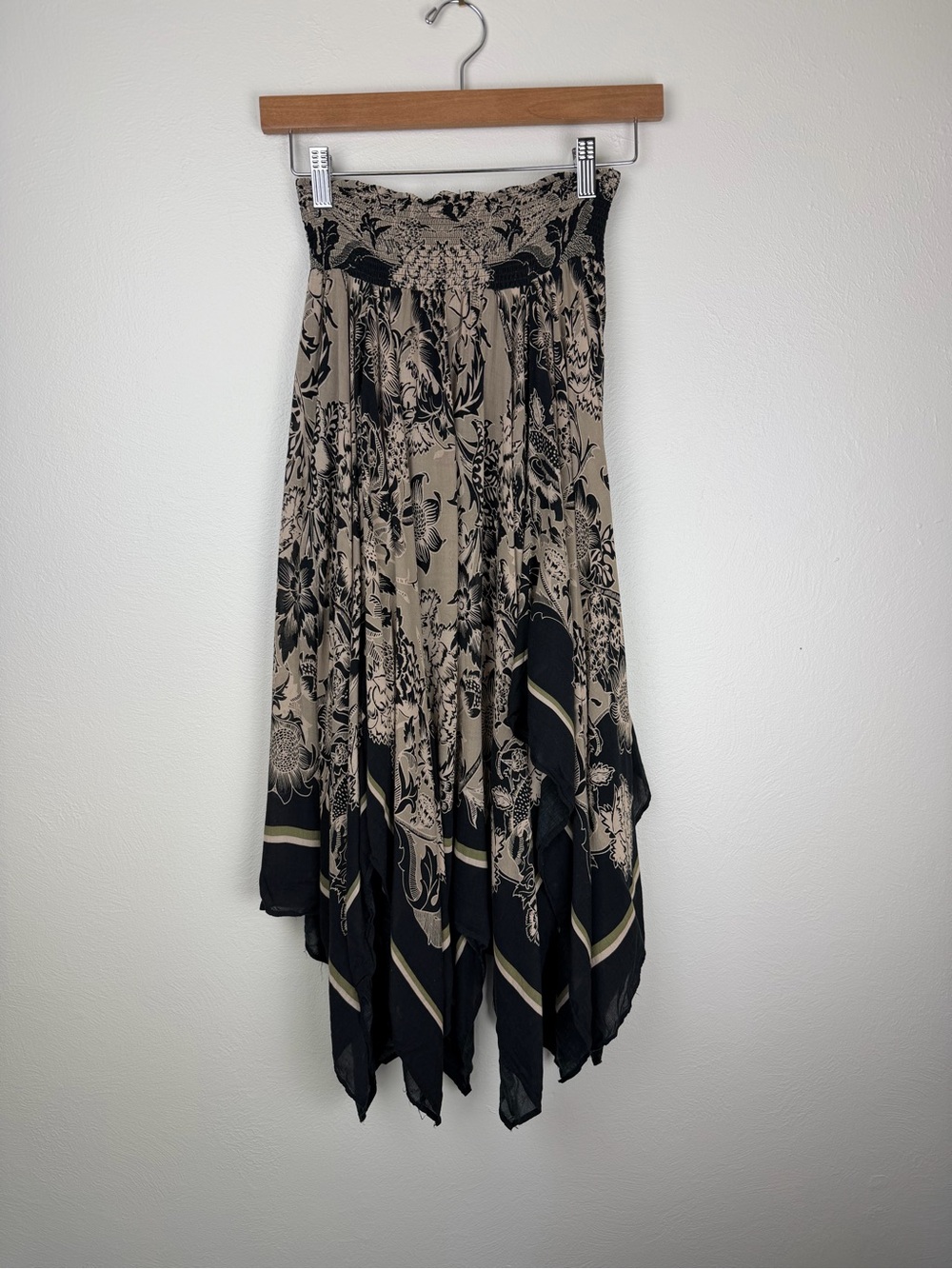 Free People Handkerchief Bandana Bohemian Midi Skirt Blue Tan Green XS